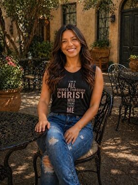 Black Faith Tee Sz S “I Can Do All Things Through Christ” Casual Christian Shirt